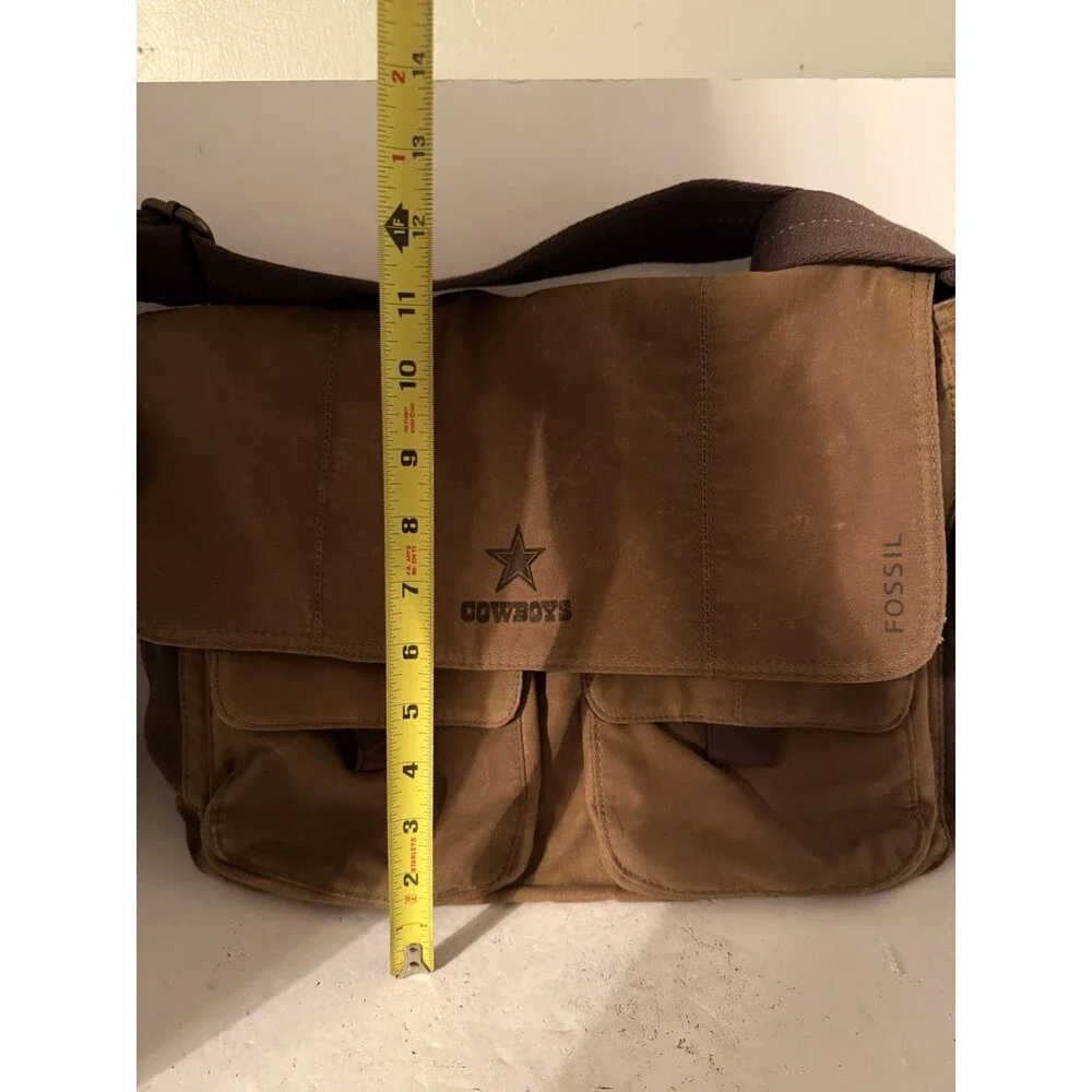 Fossil Brown Leather Messenger Bag Commuter Laptop Briefcase Dallas Cowboys